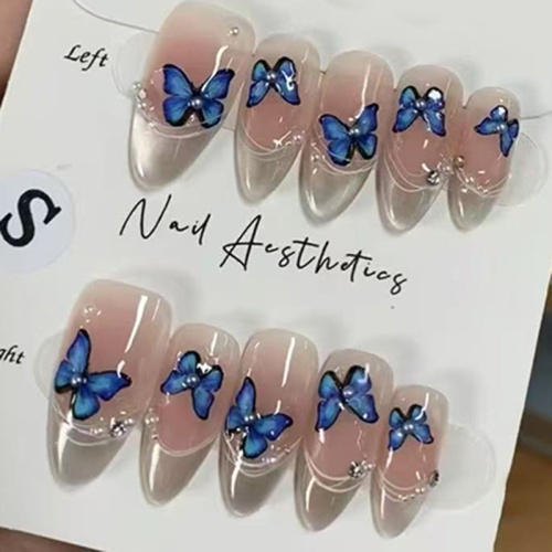 法式晶石貓眼冰透藍色蝴蝶