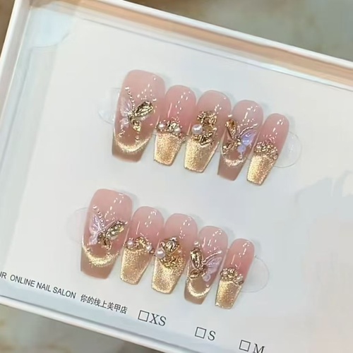 純手工爆閃香檳色高級燙金蝴蝶