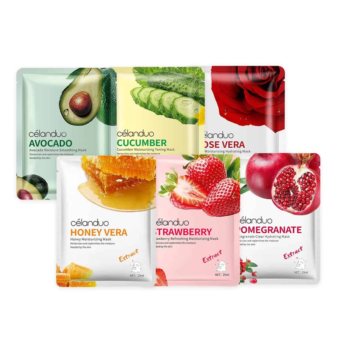 banner0 【CELANDUO 水果花香面膜】6款任選|牛油果/玫瑰/青瓜/草莓/石榴/蜂蜜|深層補水・舒緩亮肌|每片25ml精華