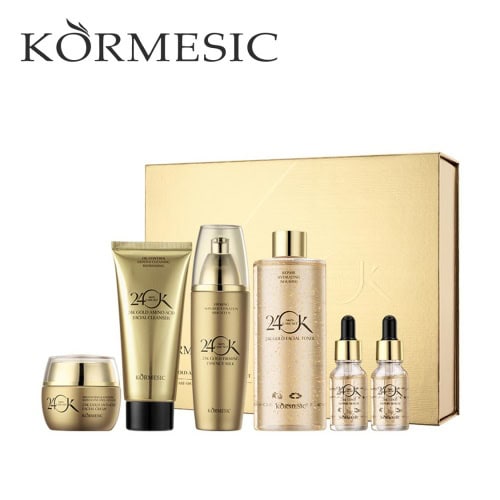 【KORMESIC 24K黃金護膚套裝】5步曲極緻修護｜潔面→爽膚→精華→面霜｜抗老再生・保濕亮白