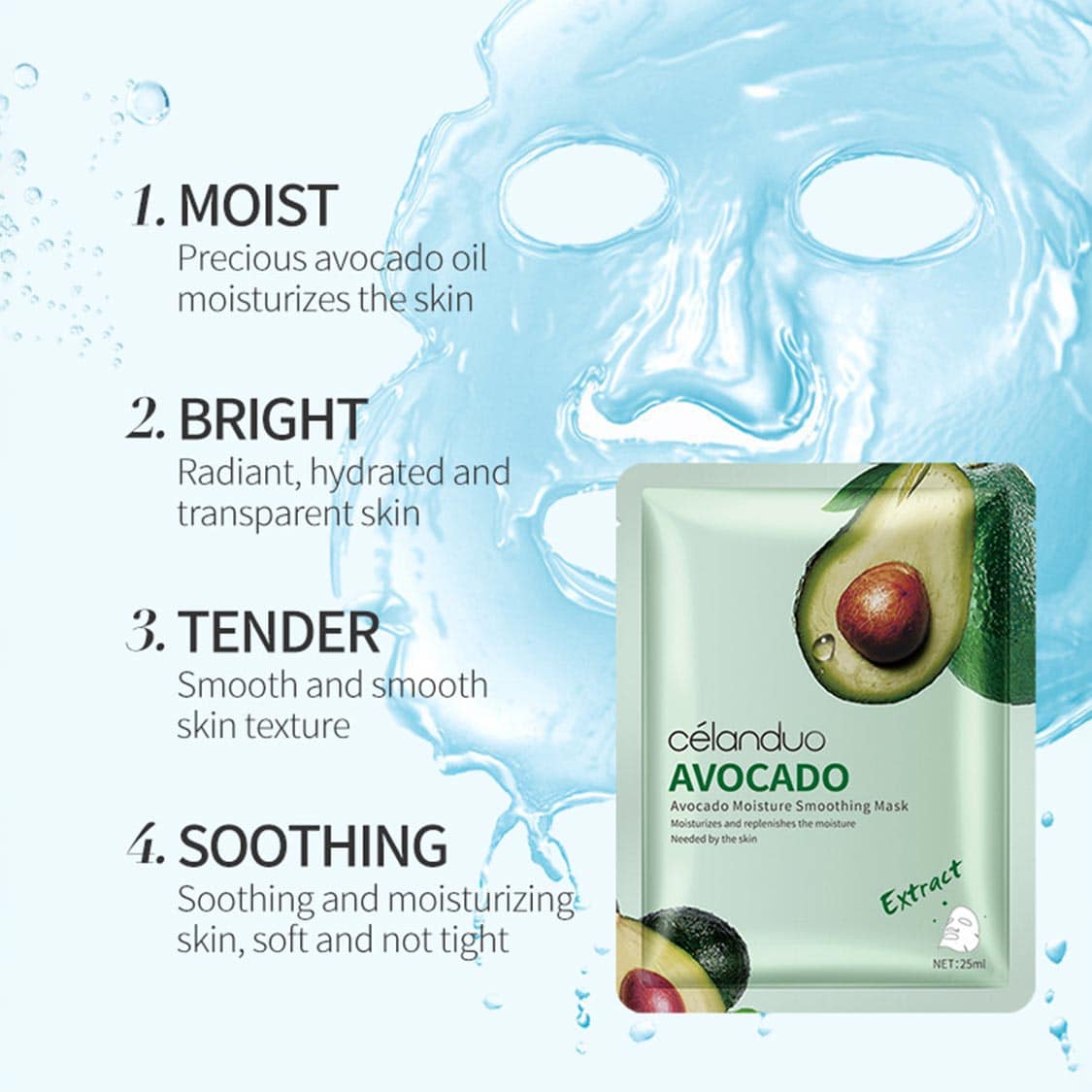 banner1 【CELANDUO 水果花香面膜】6款任選|牛油果/玫瑰/青瓜/草莓/石榴/蜂蜜|深層補水・舒緩亮肌|每片25ml精華 - Image 2