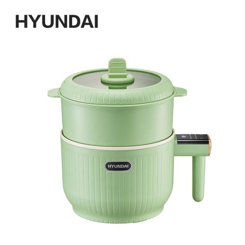 【HYUNDAI現代迷你電煮鍋】2L多功能智能煮麵鍋 - 綠色|宿舍恩物|5大菜單+12小時預約|防燙碗型設計