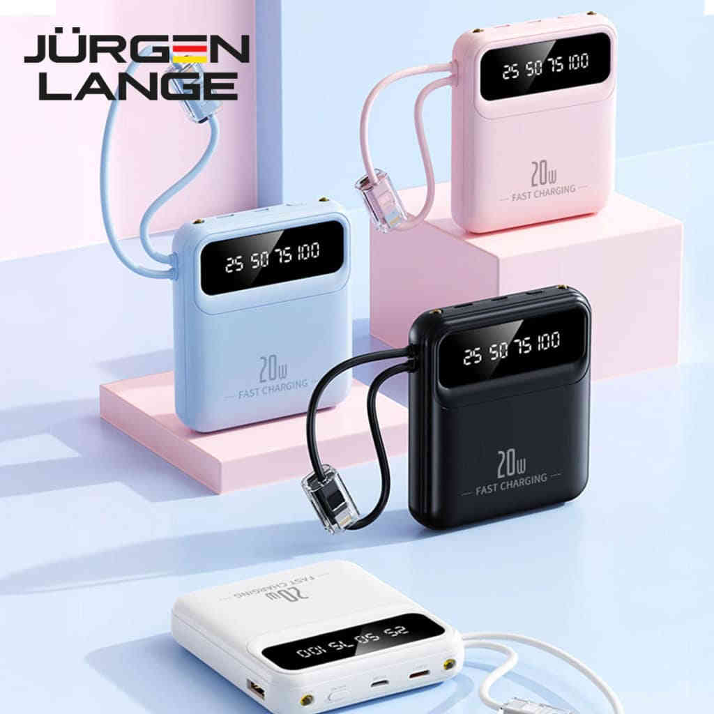 JURGEN LANGE 20,000mAh 20W快充數顯移動電源 | 自帶Lightning+Type-C雙線 | LED照明燈 | 三設備同時充