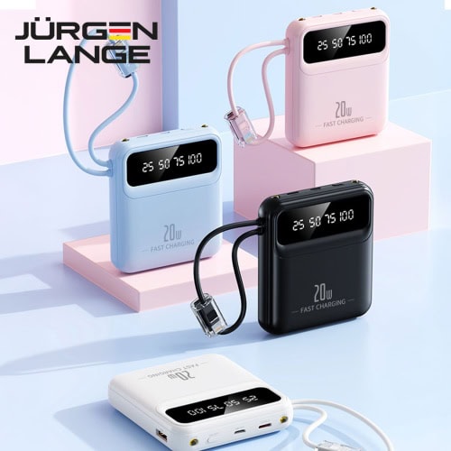 JURGEN LANGE 20,000mAh 20W快充數顯移動電源 | 自帶Lightning+Type-C雙線 | LED照明燈 | 三設備同時充