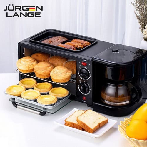 JURGEN LANGE 多功能營養早餐機 | 9L大容量烤箱+煎盤+咖啡壺 | 炸煮煎烤焙一機搞定 | 100-230°C溫控 | 30分鐘定時 | 小戶型家庭首選