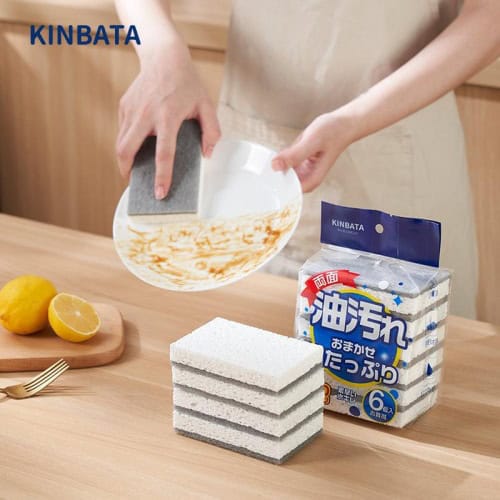 日本 KINBATA 雙層雙效洗碗海綿百潔布(1包6塊 x3包)