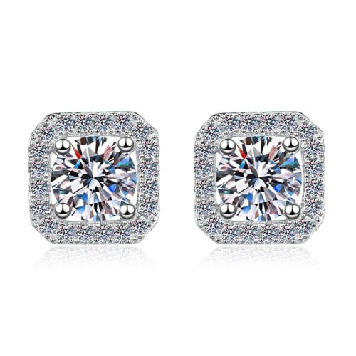 s925純銀簡約方包方形D色莫桑鑽耳環耳釘