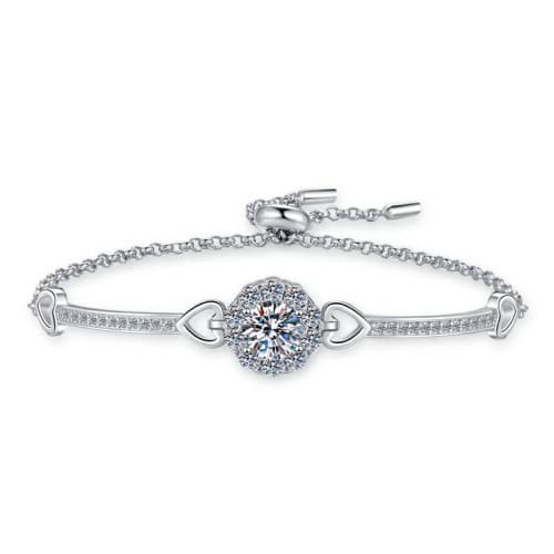 年度新款S925純銀推拉珠扣圓形1卡莫桑鑽手鏈