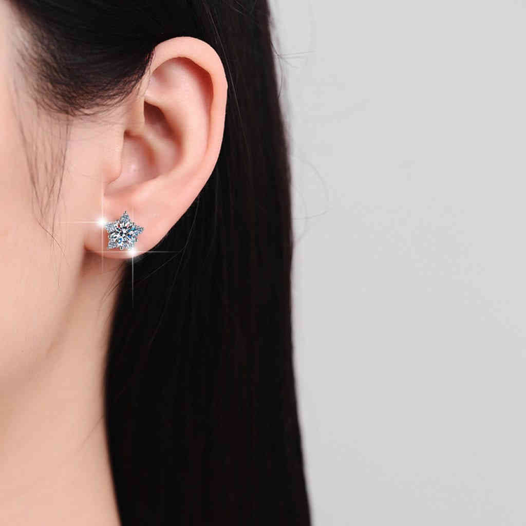 S925純銀五角星50分/1卡D色莫桑鑽耳環耳釘 A 6 10 1024x1024