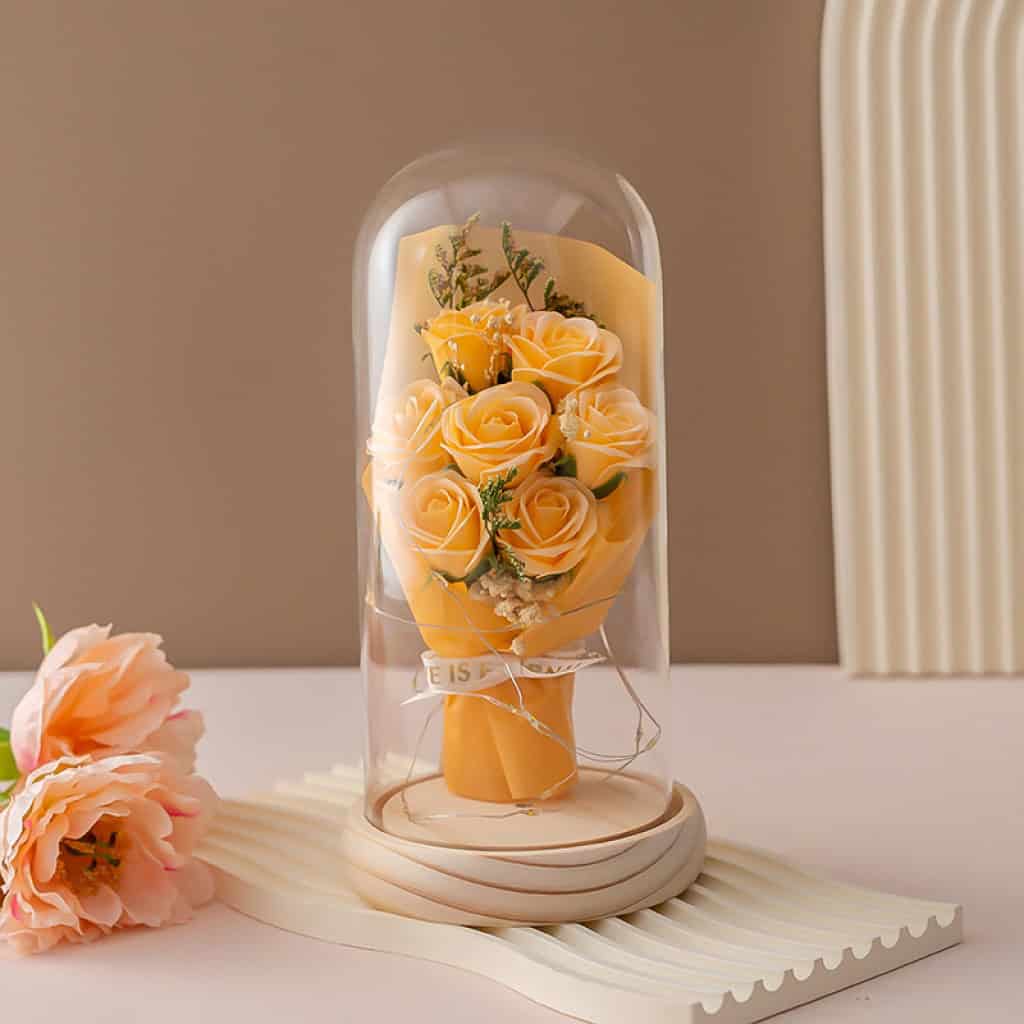 【永恆愛意・七色流光】永生花玻璃罩/塑料罩夜燈｜7種浪漫花色選擇｜送禮珍藏首選