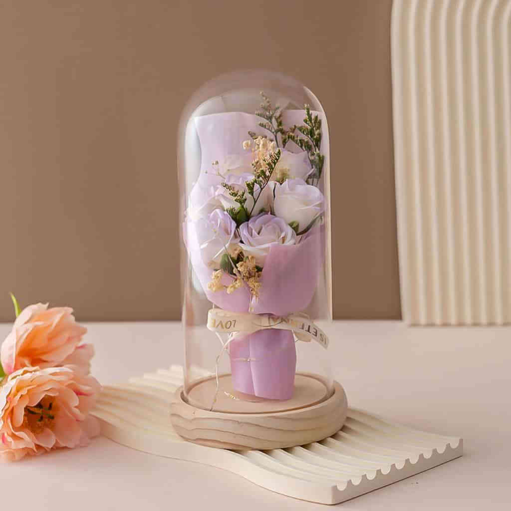 【永恆愛意・七色流光】永生花玻璃罩/塑料罩夜燈｜7種浪漫花色選擇｜送禮珍藏首選