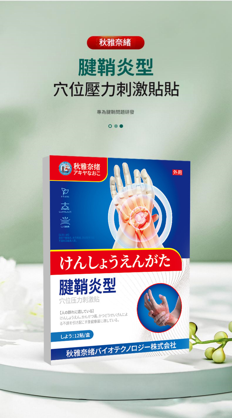 ( 日本 ) 秋雅奈緒腱鞘炎關節疼痛特效專用保健貼 ( 一盒12片 )X2 ( 日本 ) 秋雅奈緒腱鞘炎關節疼痛特效專用保健貼 ( 一盒12片 )x2