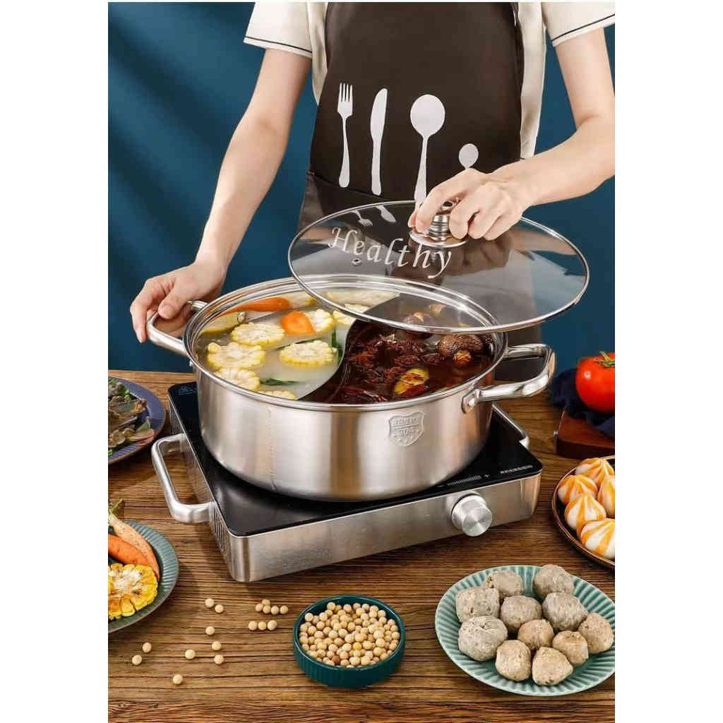 304不鏽鋼鴛鴦火鍋｜直角設計防溢漏｜一鍋雙味不串味｜全爐具通用