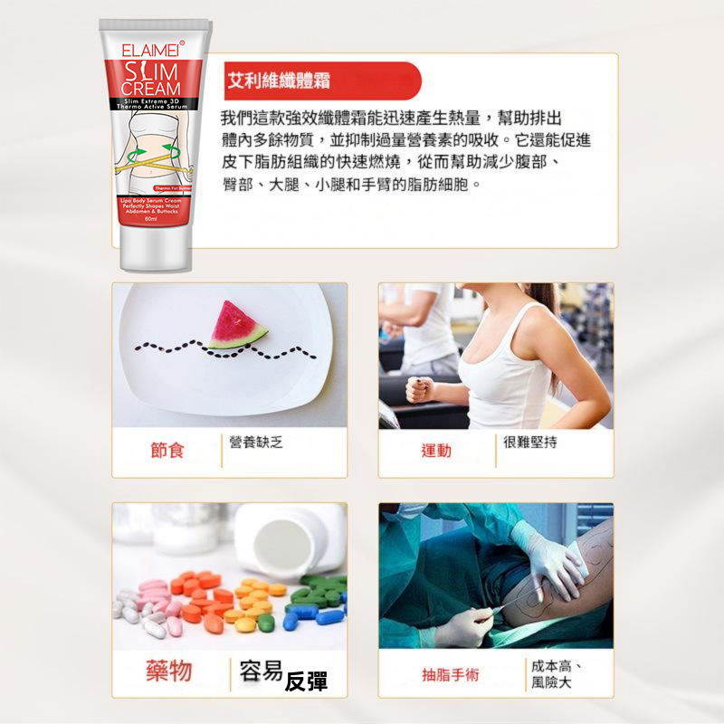elaimei 塑形腰部、腹部和臀部身體精華霜60m/支x2
