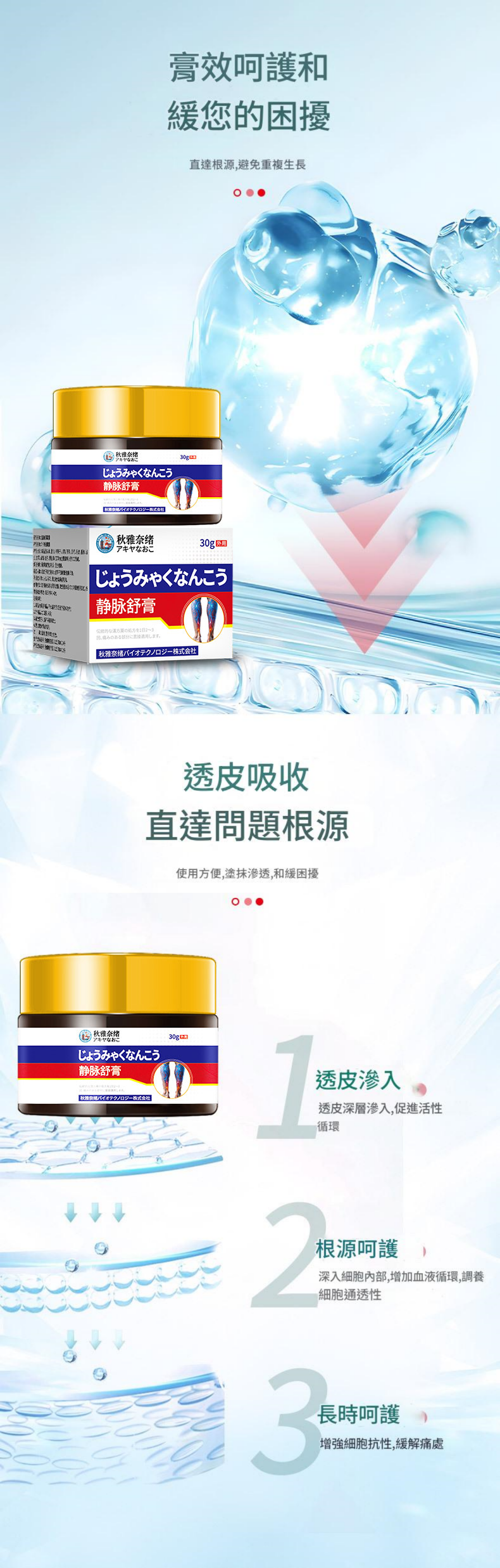 ( 日本 ） 秋雅奈緒靜脈管擴不適腫脹張舒緩膏30g/瓶x2