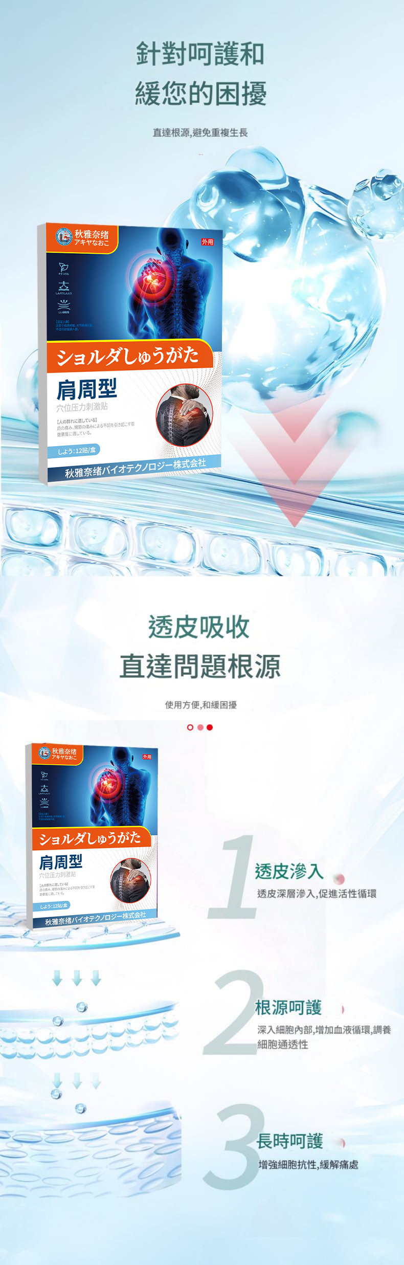 ( 日本 ) 秋雅奈緒肩周壓舒緩關節疼痛護理貼 ( 一盒12貼 )