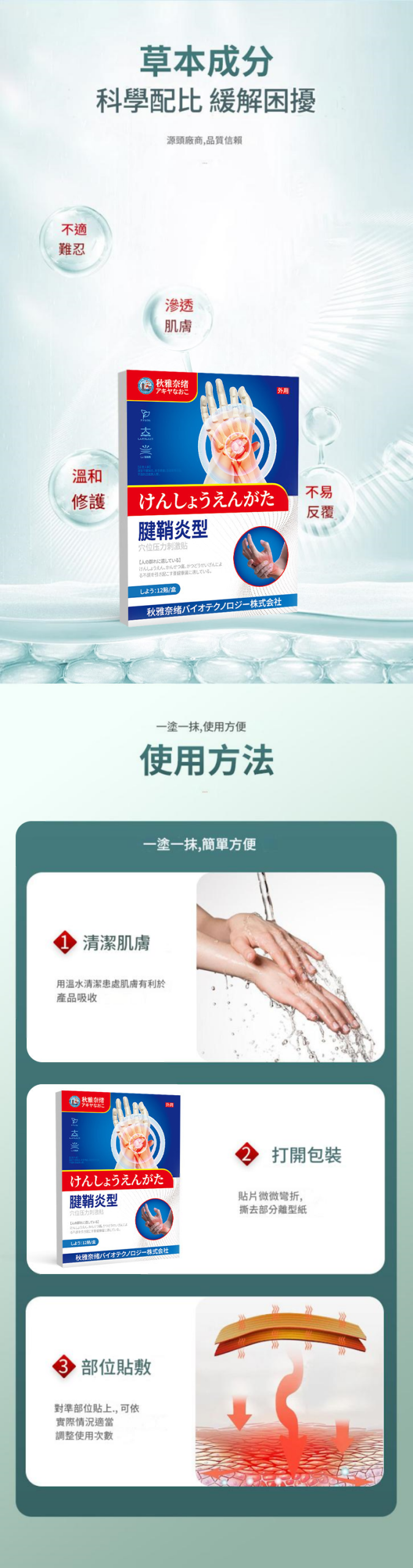 ( 日本 ) 秋雅奈緒腱鞘炎關節疼痛特效專用保健貼 ( 一盒12片 )X2 ( 日本 ) 秋雅奈緒腱鞘炎關節疼痛特效專用保健貼 ( 一盒12片 )x2