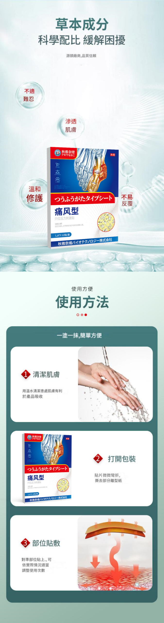 ( 日本 ) 秋雅奈緒痛風手指疼痛關節痛舒緩專用藥貼 ( 一盒12貼 )x2