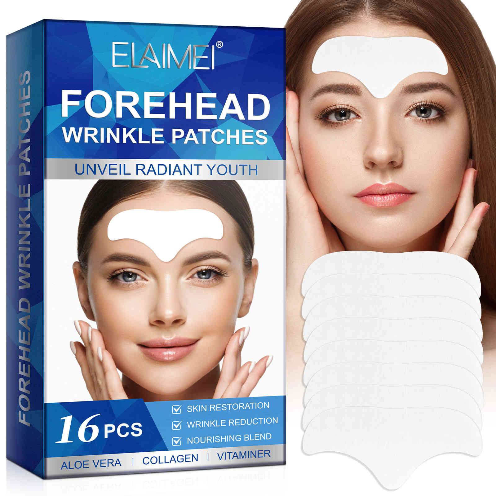 elaimei 蘆薈加膠原蛋白額頭抗皺貼片（一盒16貼）