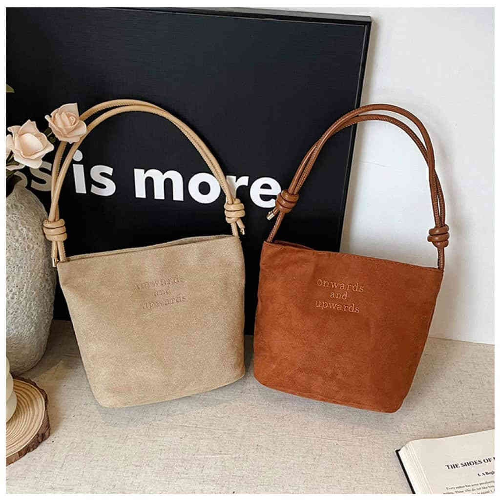 秋冬復古麂皮絨復古水桶包