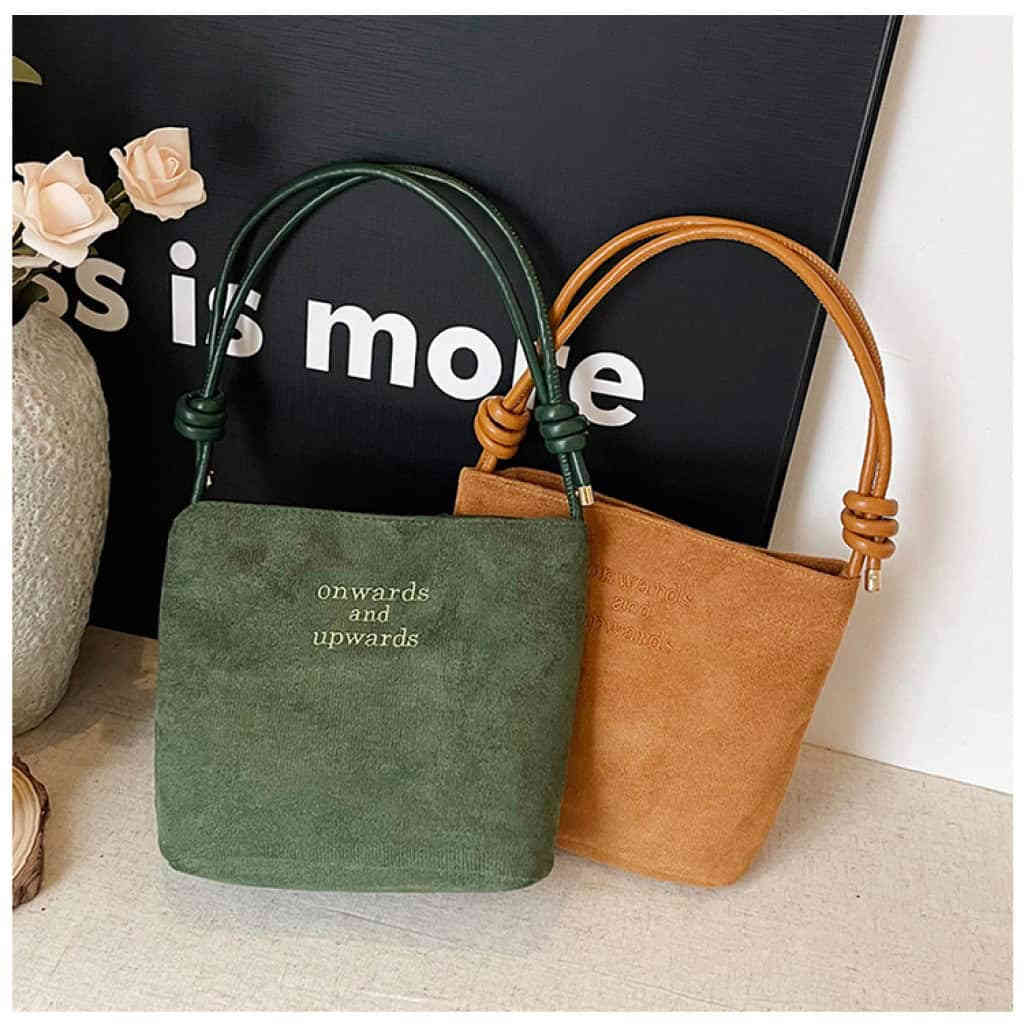 秋冬復古麂皮絨復古水桶包