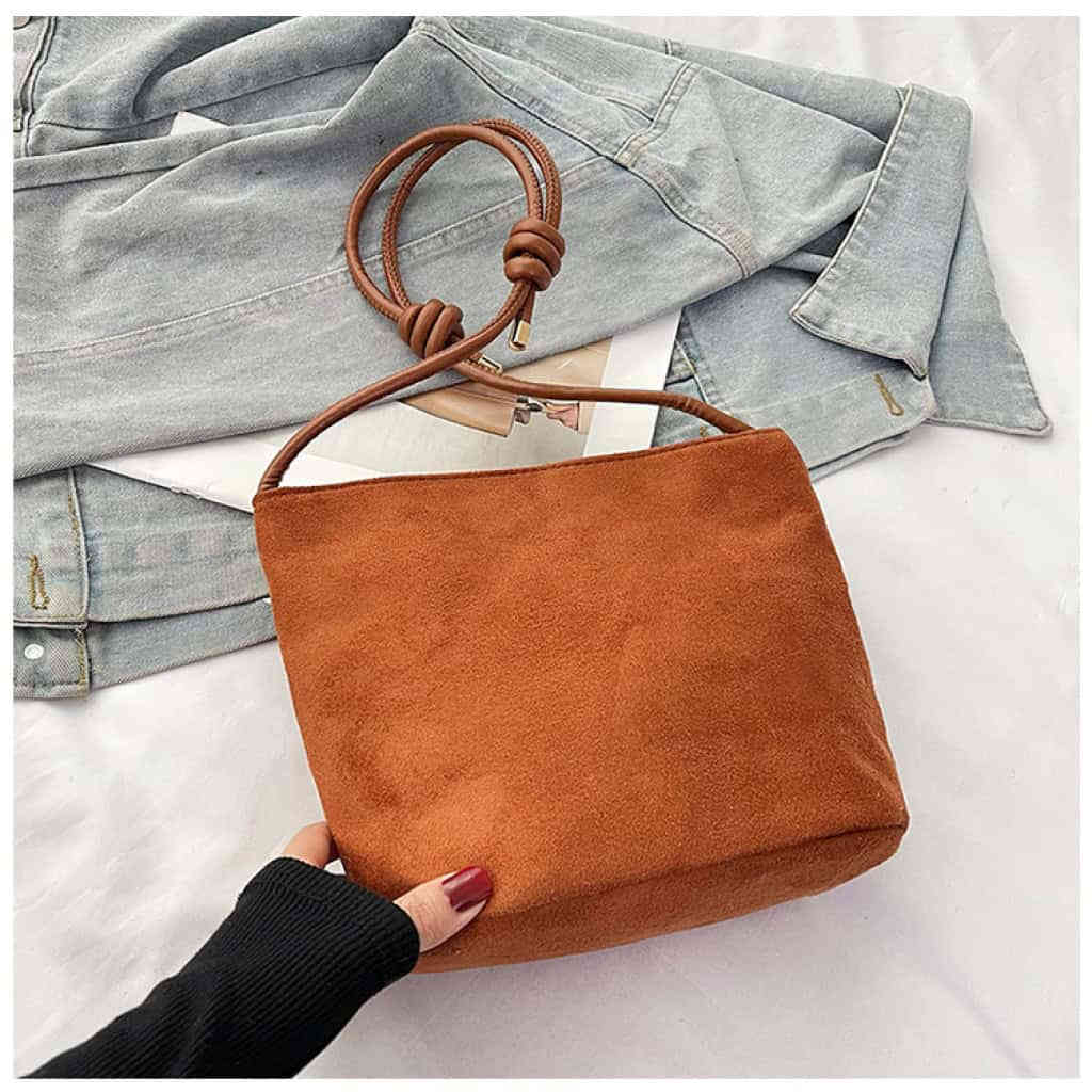 秋冬復古麂皮絨復古水桶包