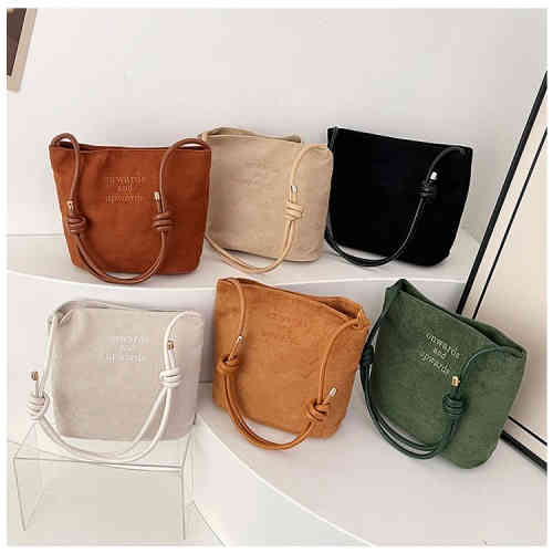 秋冬復古麂皮絨復古水桶包