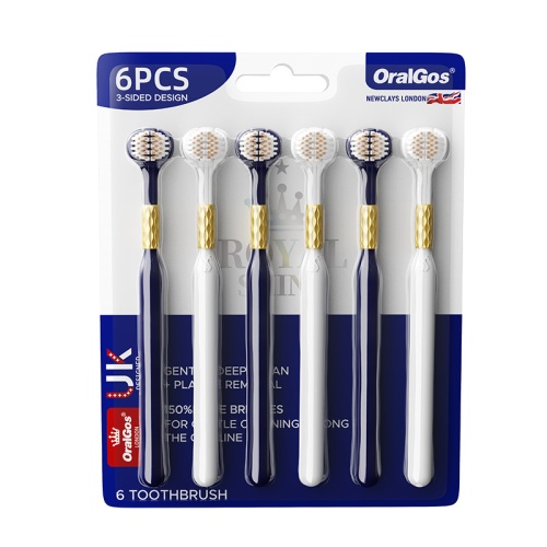 ( 英國 ) oralgos 專利設計高潔三面刷頭牙刷( 一套6支 ）