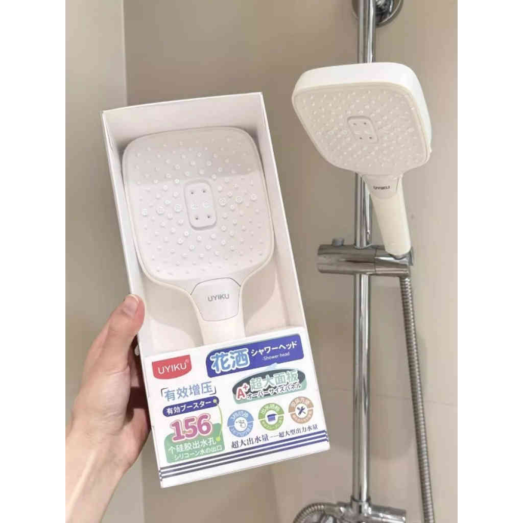 日本【uyiku 空氣增壓花灑】115mm大面板×3模式切換｜仿液態矽膠156孔｜強勁水壓享受衝背感｜通用安裝，升級你的沐浴體驗！