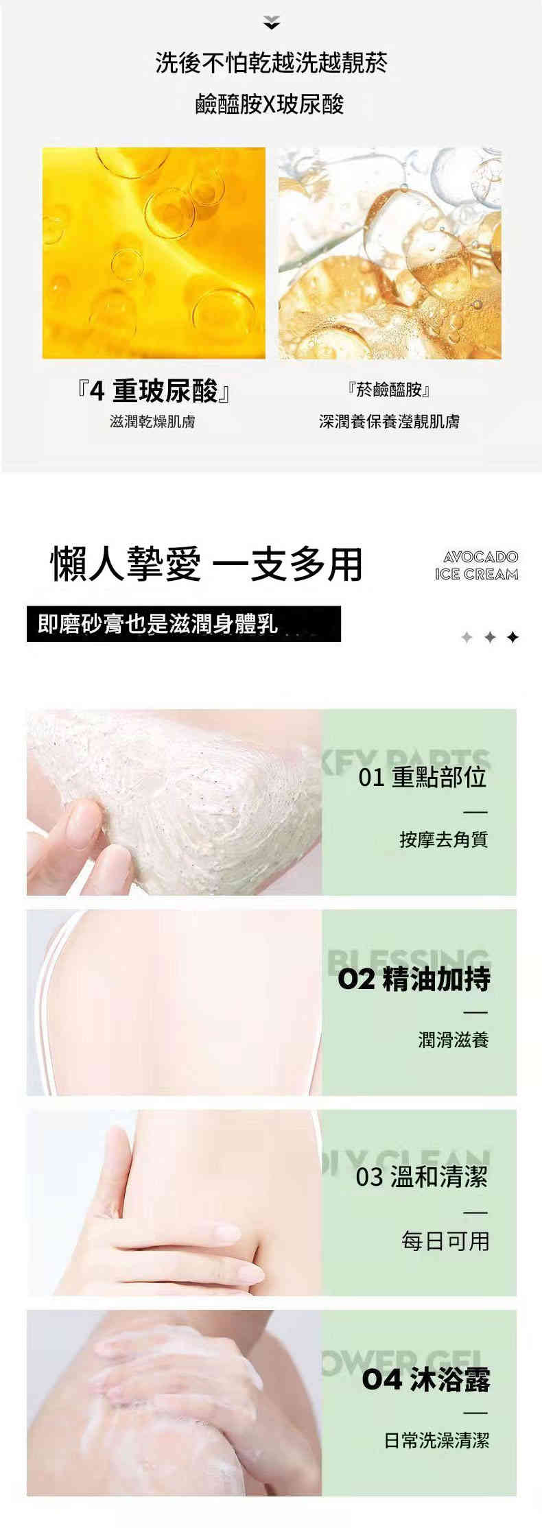 吟美牛油果冰淇淋磨砂膏 250g CUN 00110 07