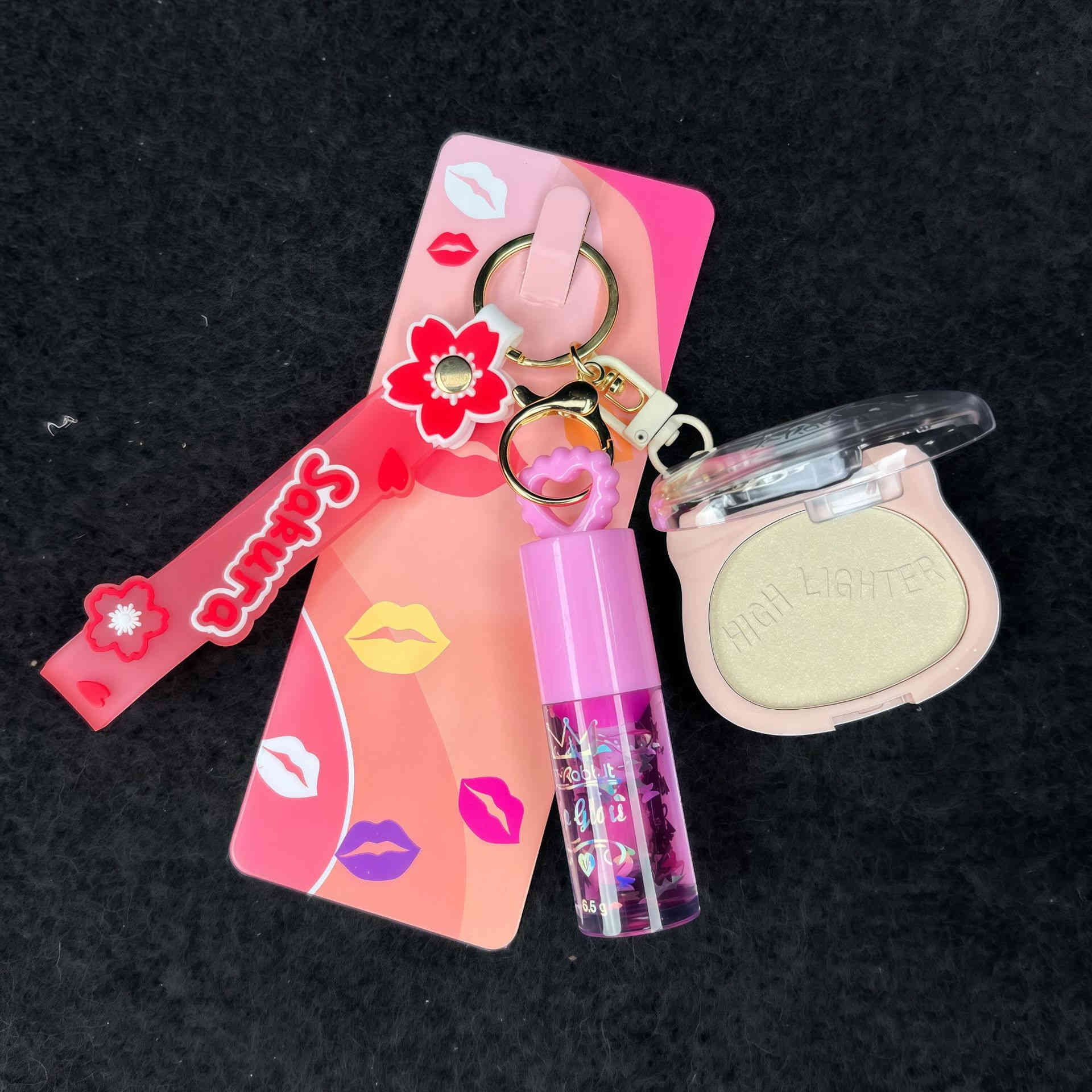 吊鏈鑰匙扣唇油lip gloss唇彩high lighter高光修容3色套裝 吊鏈鑰匙扣唇油lip gloss唇彩high lighter高光修容3色套裝