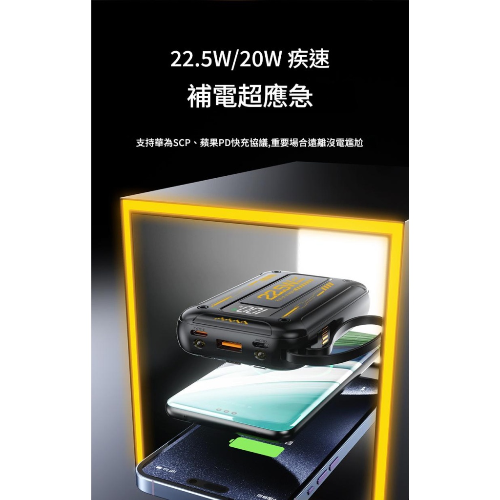 jurgen lange隨身迷你自備線22.5w快充行動電源10000/20000毫安
