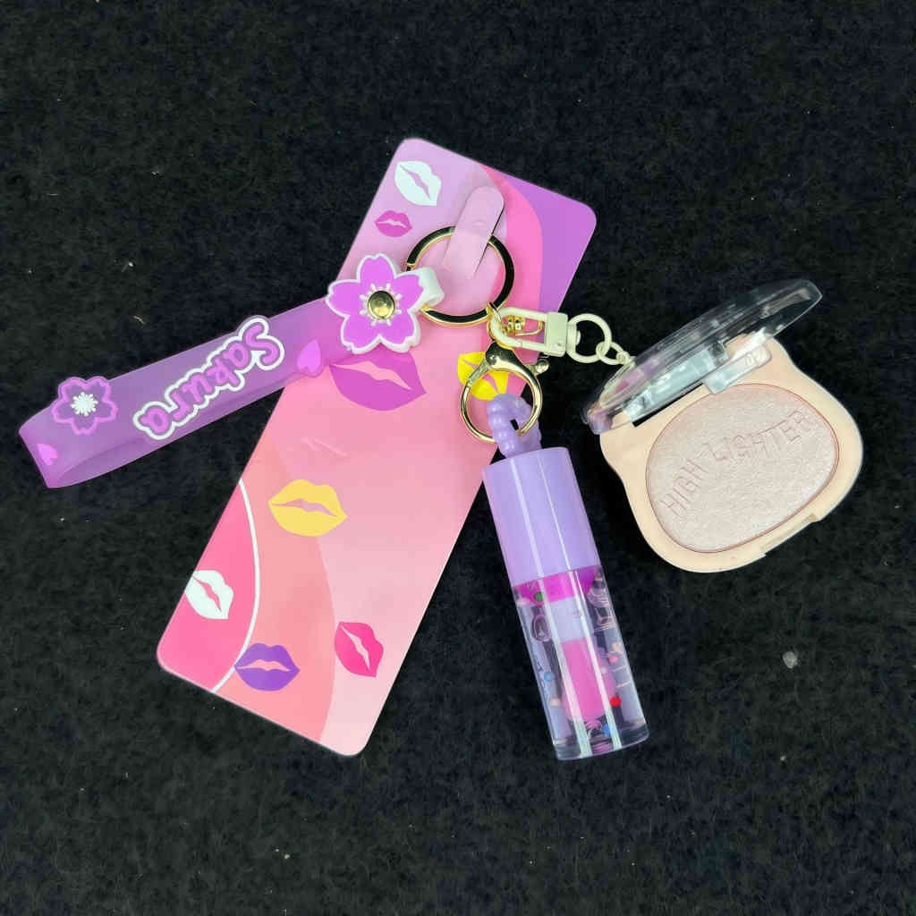 吊鏈鑰匙扣唇油lip gloss唇彩high lighter高光修容3色套裝