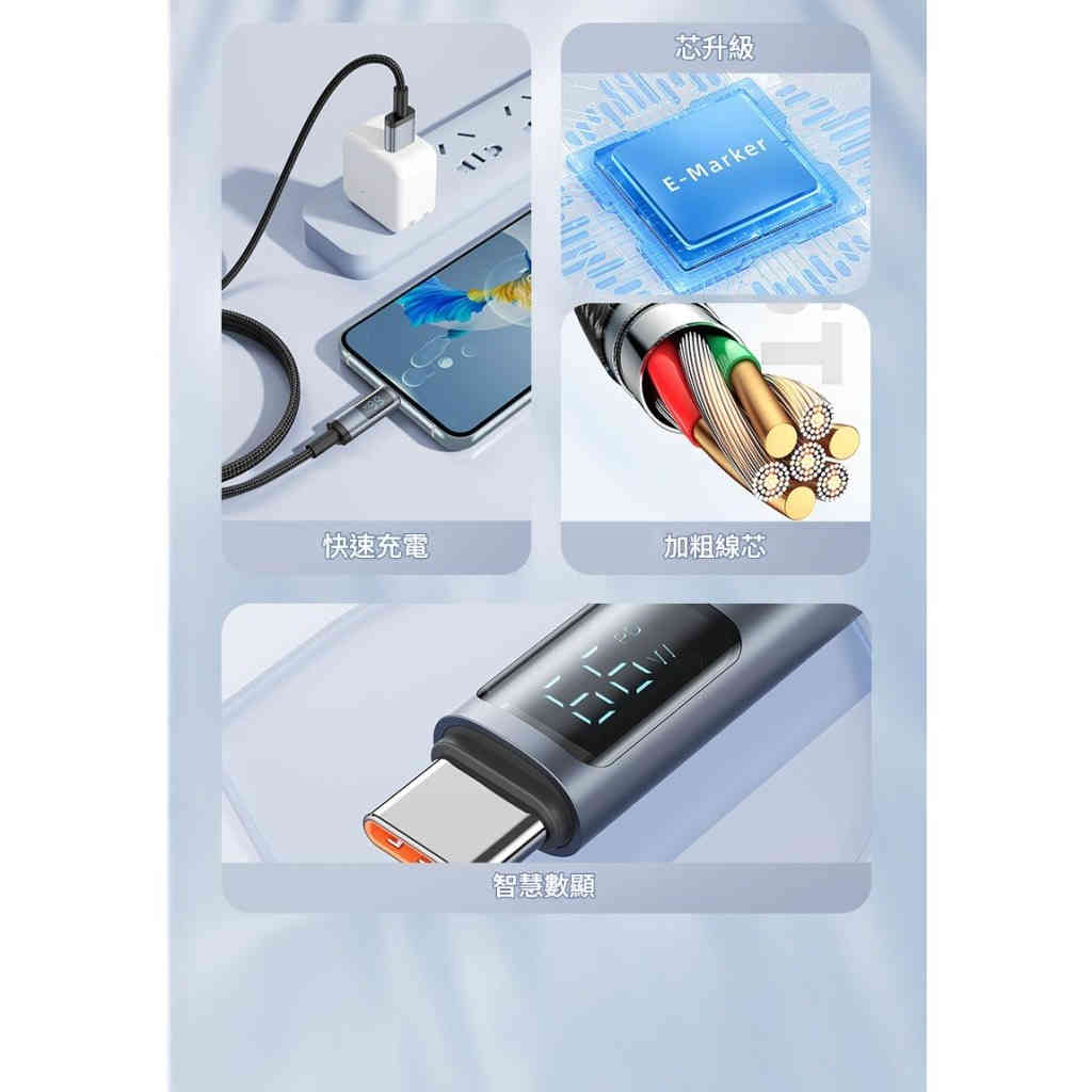 智慧數顯100w pd快充type c 編織數據線 相容於iphone 華為/三星/小米/oppo