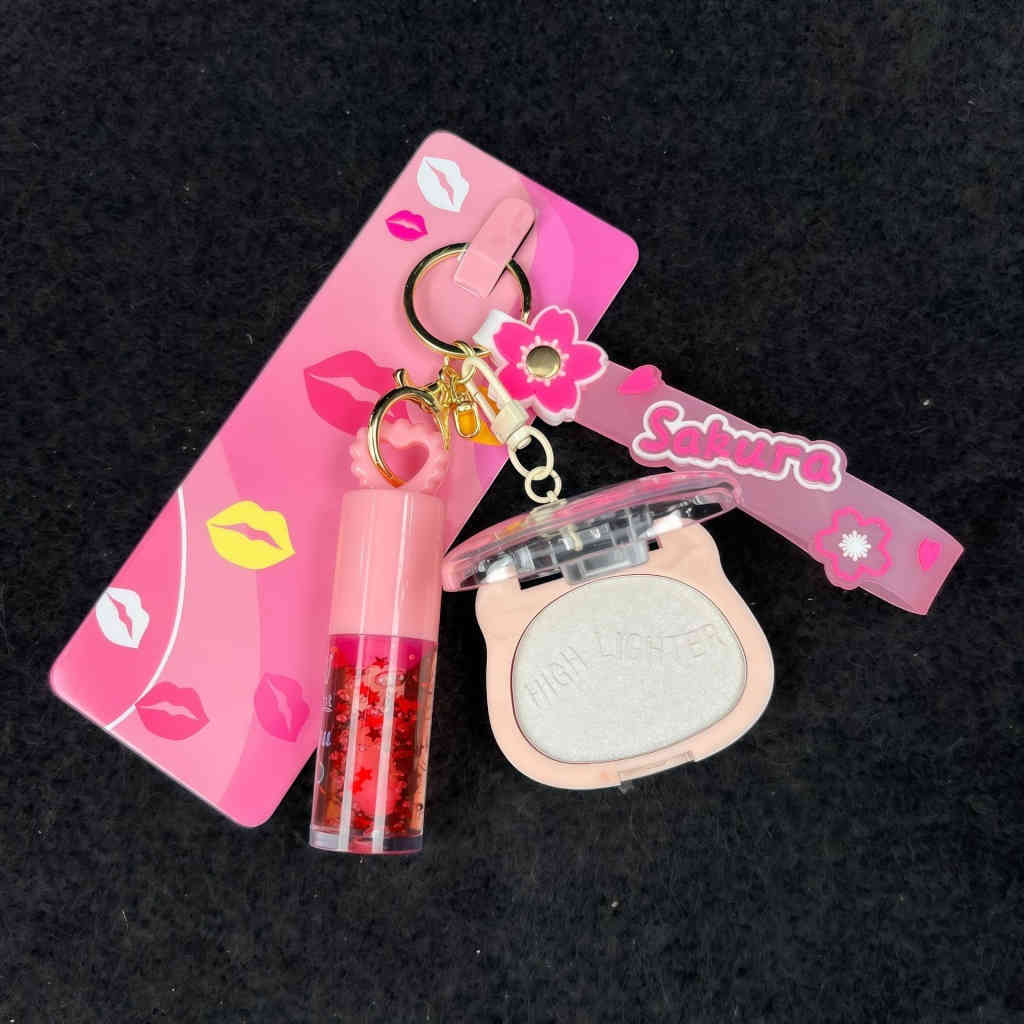 吊鏈鑰匙扣唇油lip gloss唇彩high lighter高光修容3色套裝