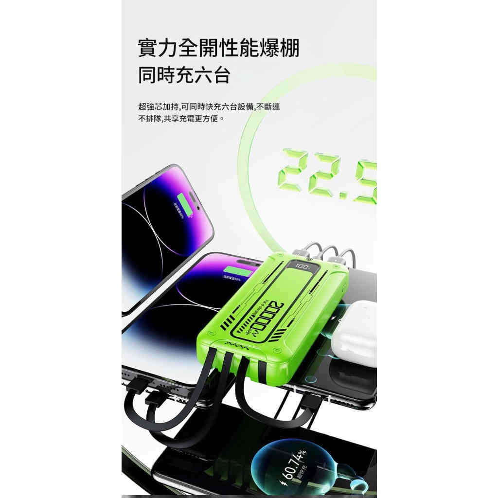 jurgen lange 22.5w超級快充自備線行動電源20000毫安