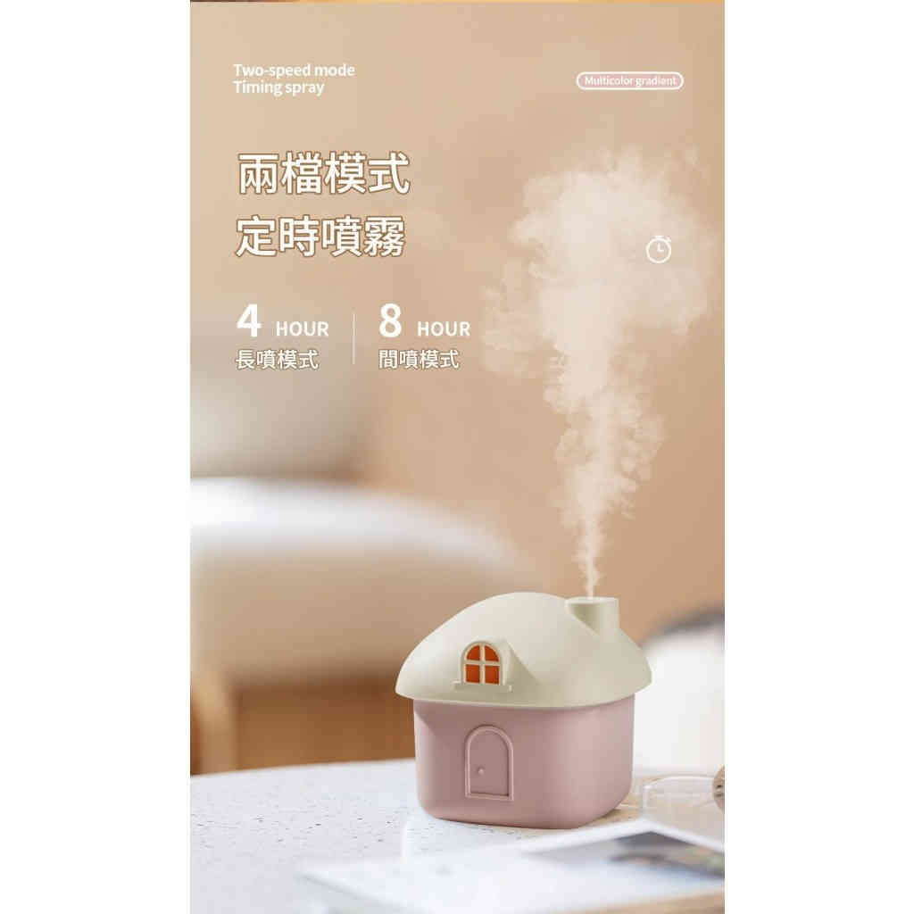 小房子加濕器 七彩夜燈靜音加濕 無線便攜納米細霧
