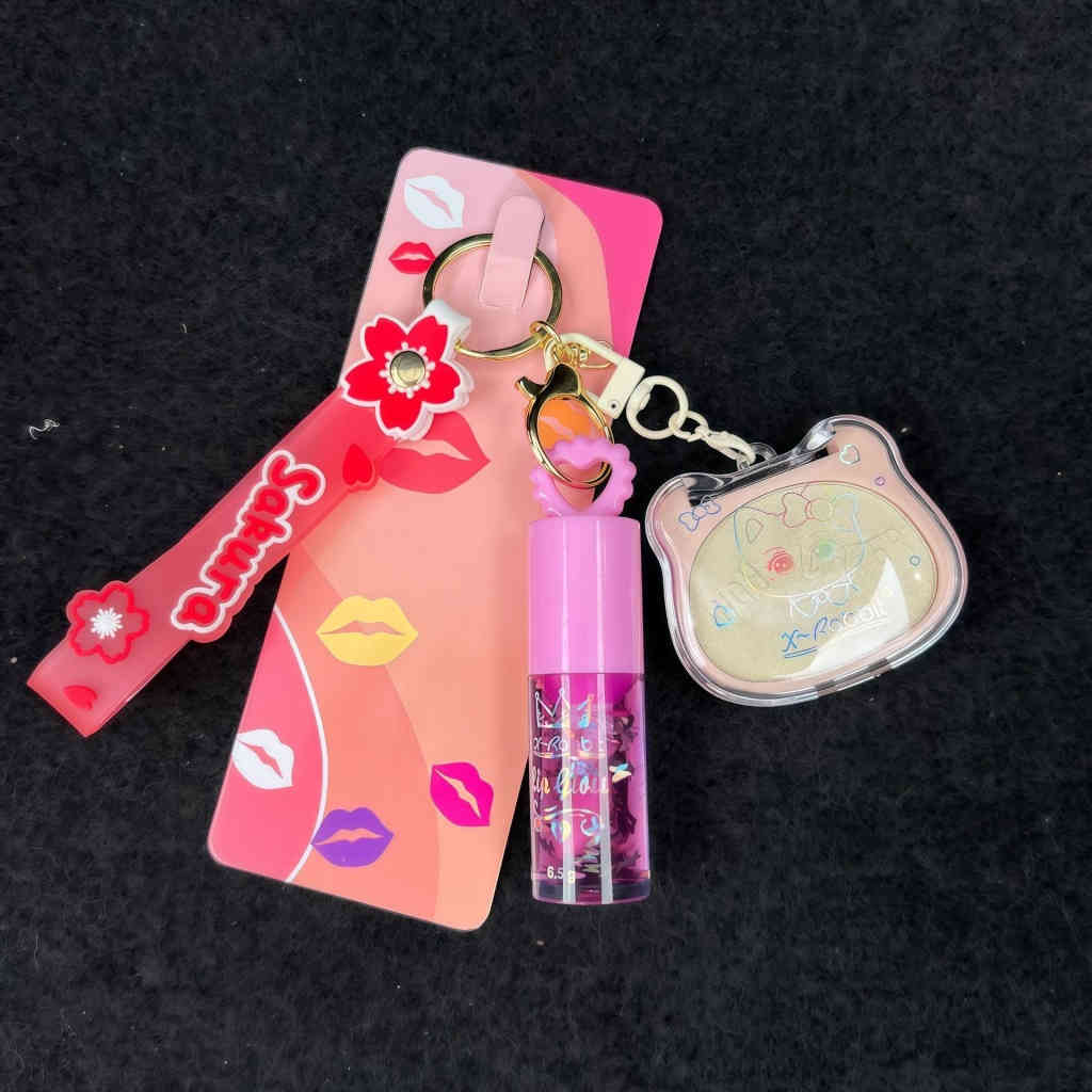 吊鏈鑰匙扣唇油lip gloss唇彩high lighter高光修容3色套裝