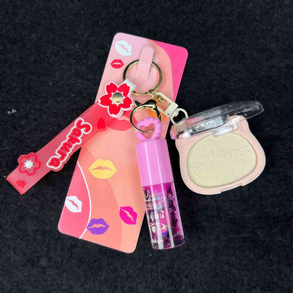 吊鏈鑰匙扣唇油lip gloss唇彩high lighter高光修容3色套裝