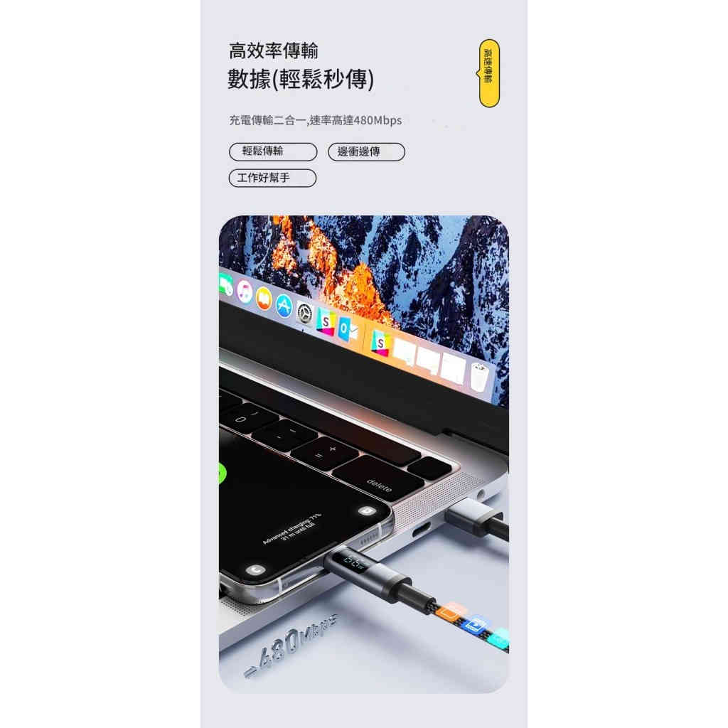 智慧數顯100w pd快充type c 編織數據線 相容於iphone 華為/三星/小米/oppo