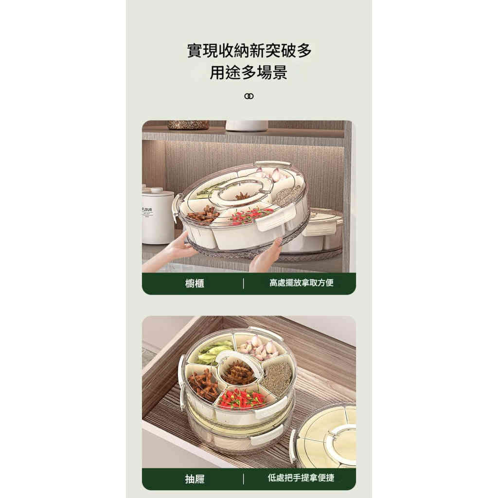 食品级密封水果沙拉保鲜盒可旋转六分格储物盒