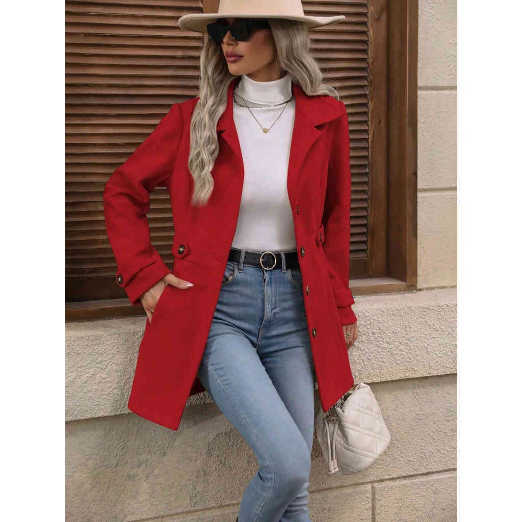 2025秋冬新品 中長款翻領氣質呢子大衣