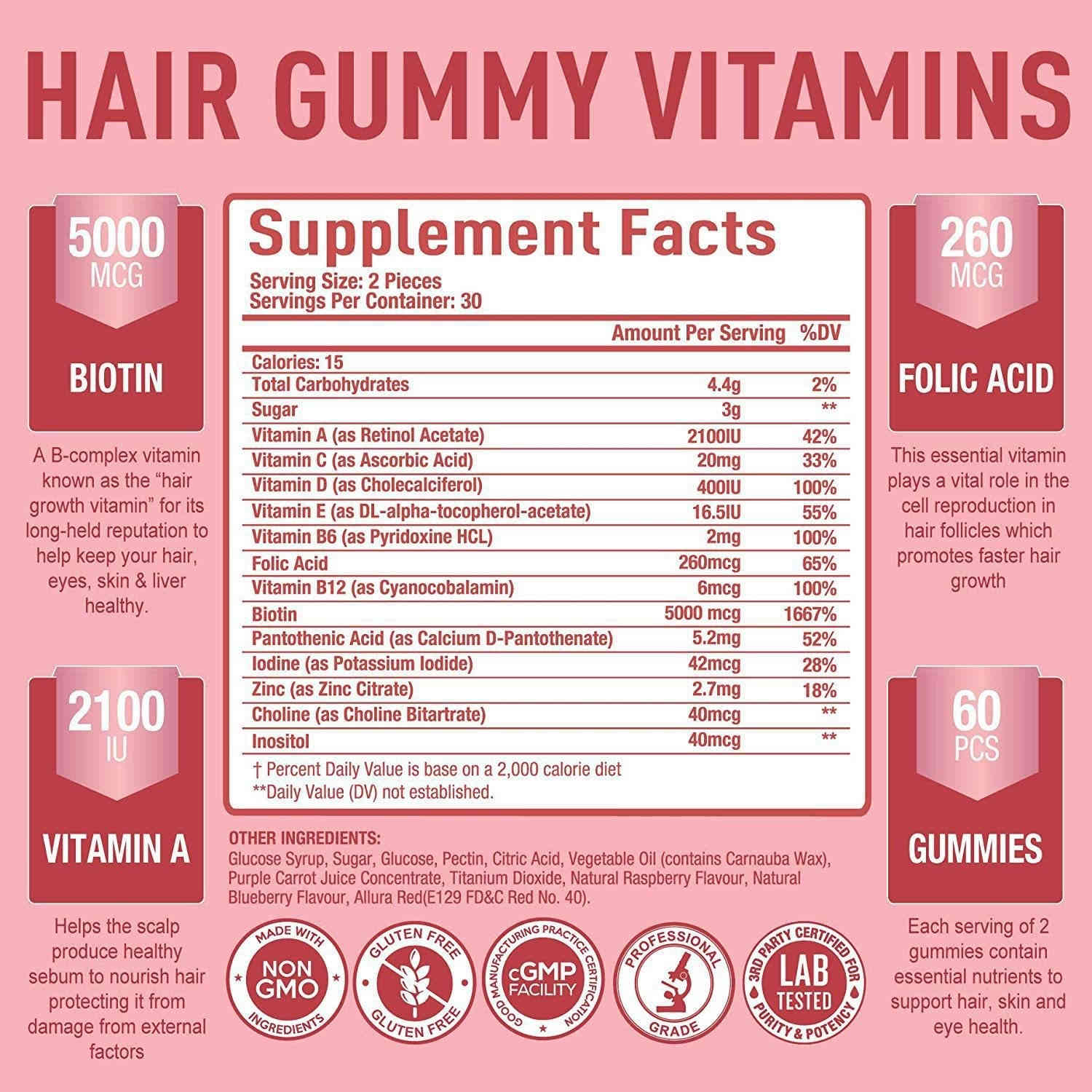 hair gummy vitamins 秀髮維生素軟糖 60粒/瓶