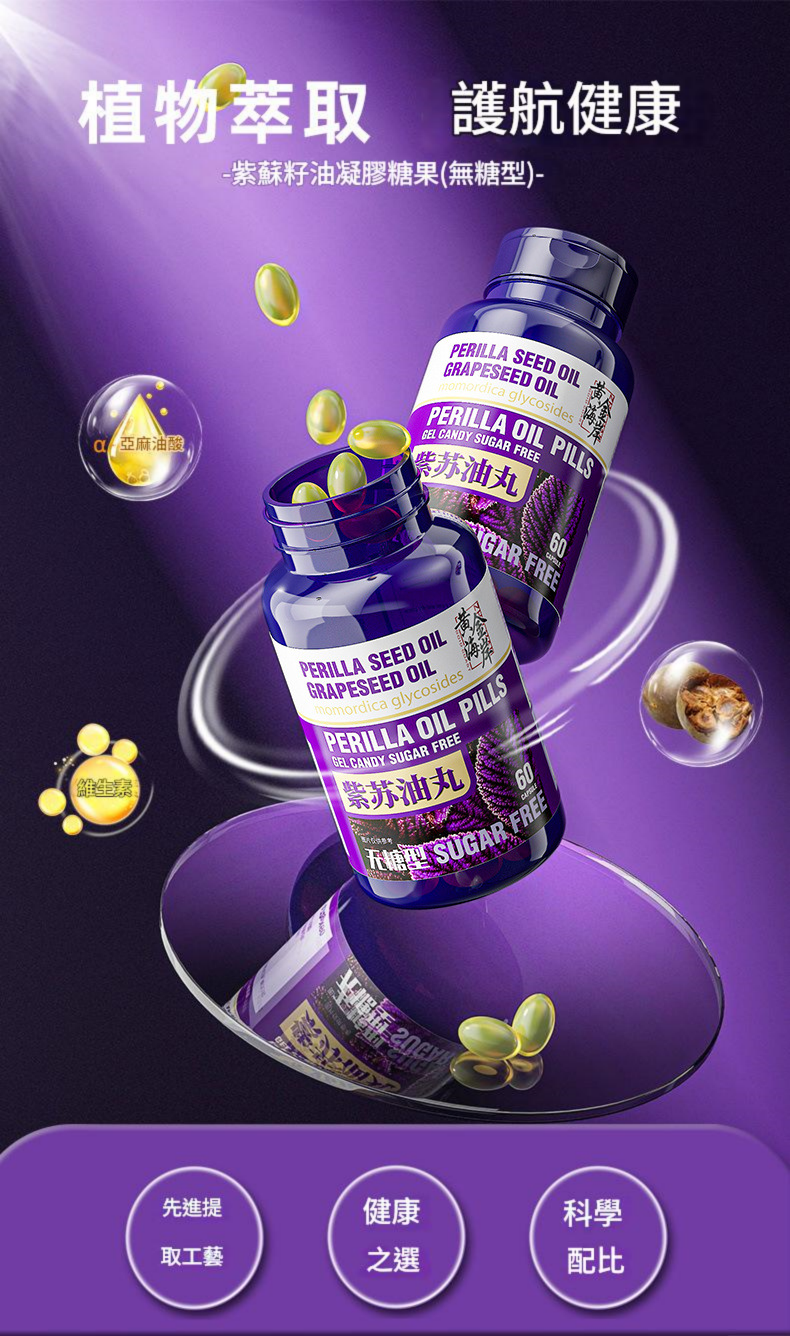 紫蘇籽油凝膠糖果(無糖型) 0.72g × 60粒/瓶