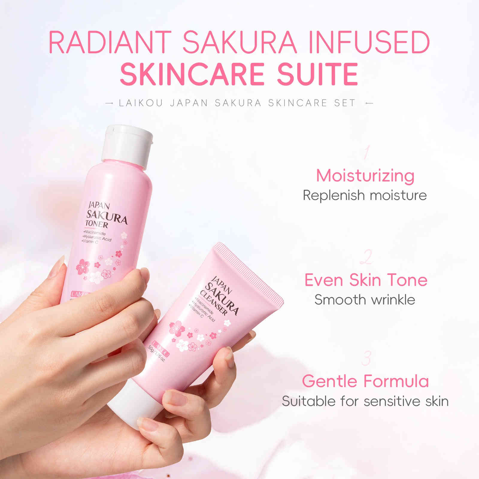 laikou 日本櫻花煥膚護理五件套組(潔面乳/爽膚水/精華液/眼霜/精華霜) 352.3g/套