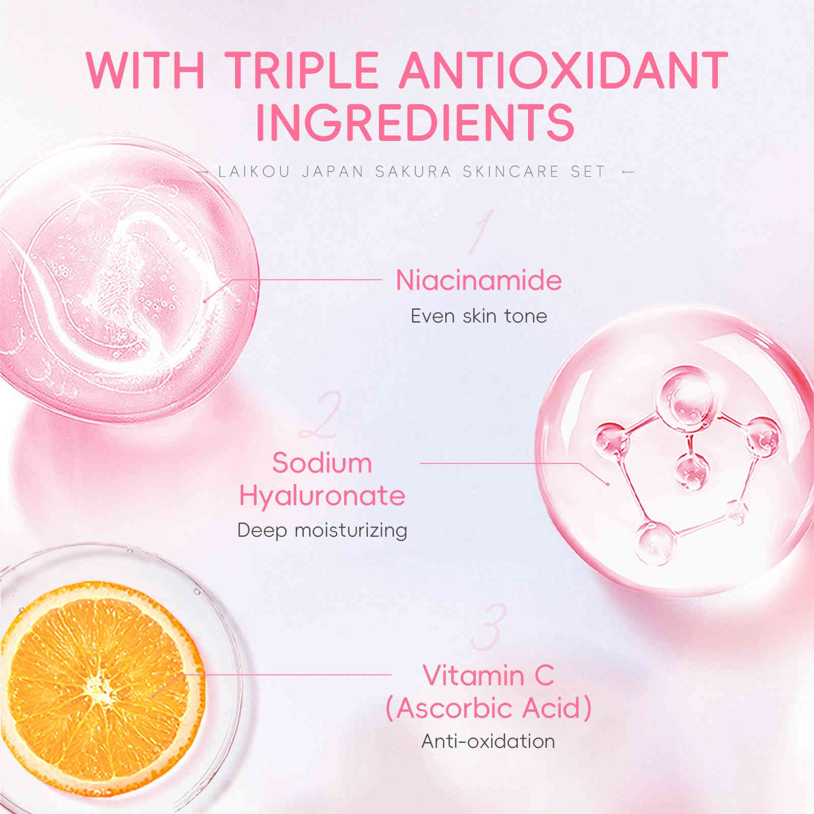 laikou 日本櫻花煥膚護理五件套組(潔面乳/爽膚水/精華液/眼霜/精華霜) 352.3g/套