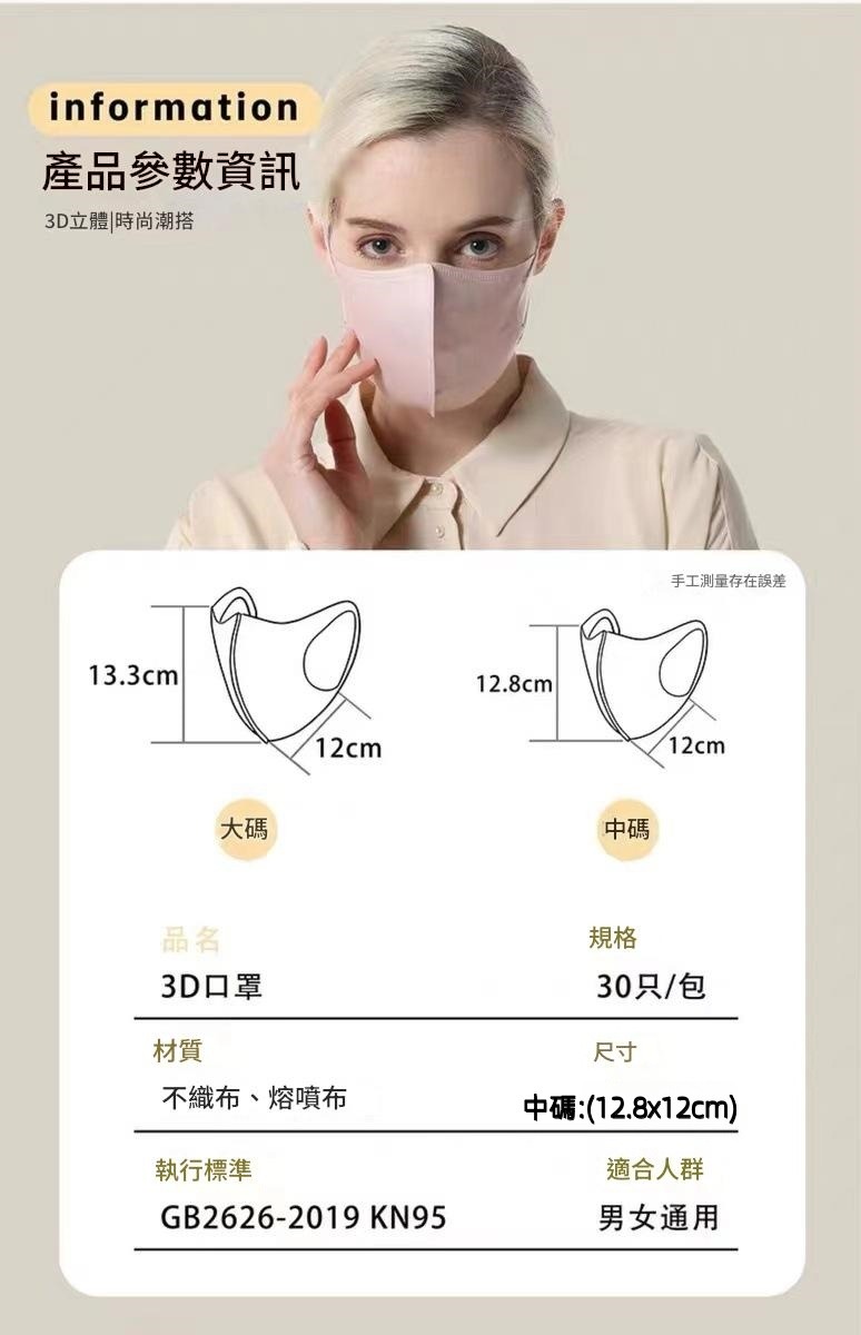 蕉下 3d立體口罩30片獨立裝 中碼（12.8x12cm）