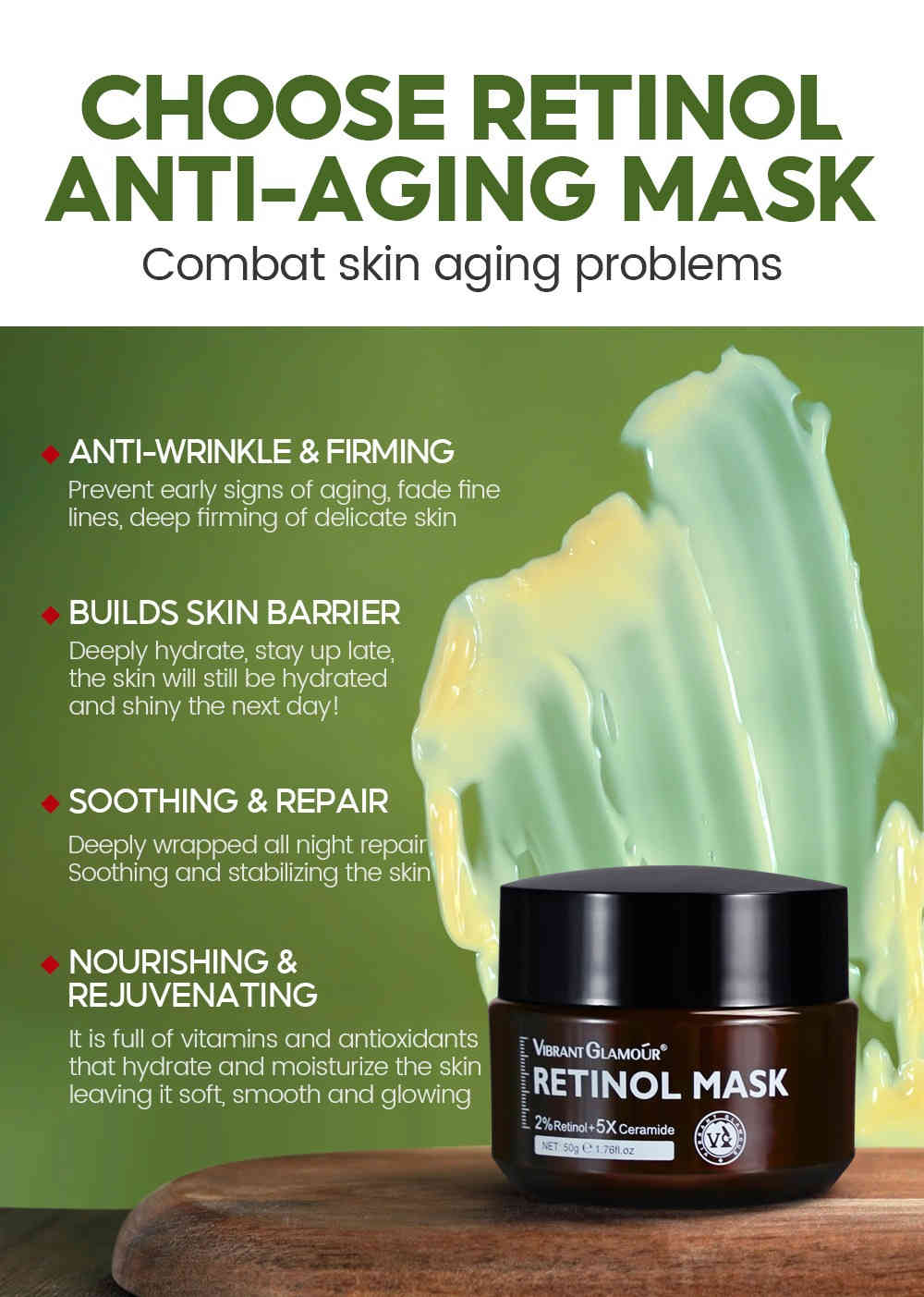 vibrant glamour® 2%視黃醇+ 5倍神經醯胺視黃醇面膜 50g/盒