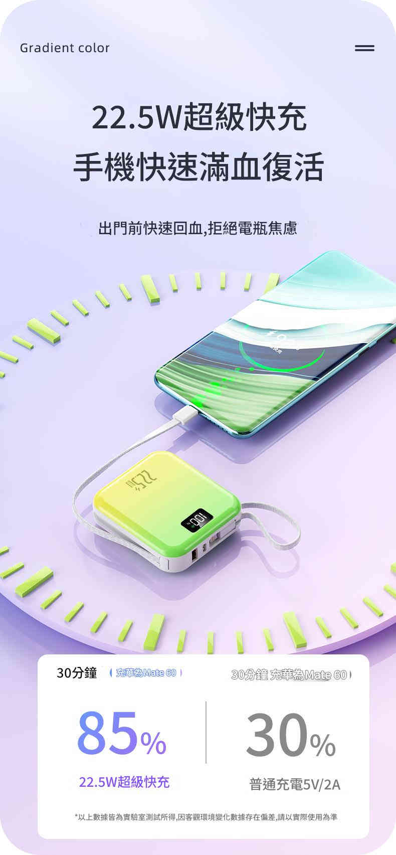 jurgen lange 22.5w超級快充漸層自帶線行動電源 10000mah