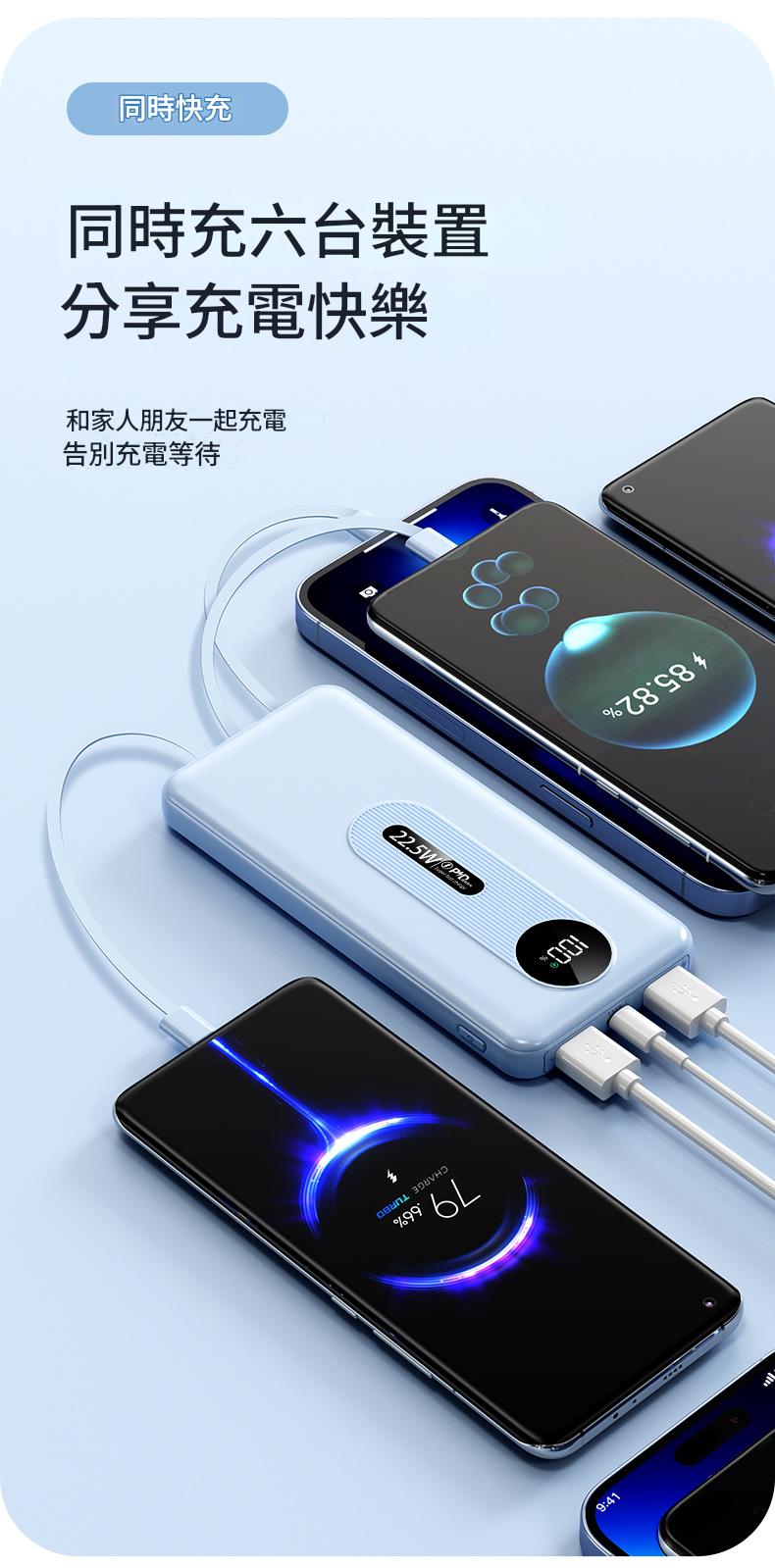 jurgen lange 22.5w 超級快充ccc認證輕薄自帶線行動電源 10000mah